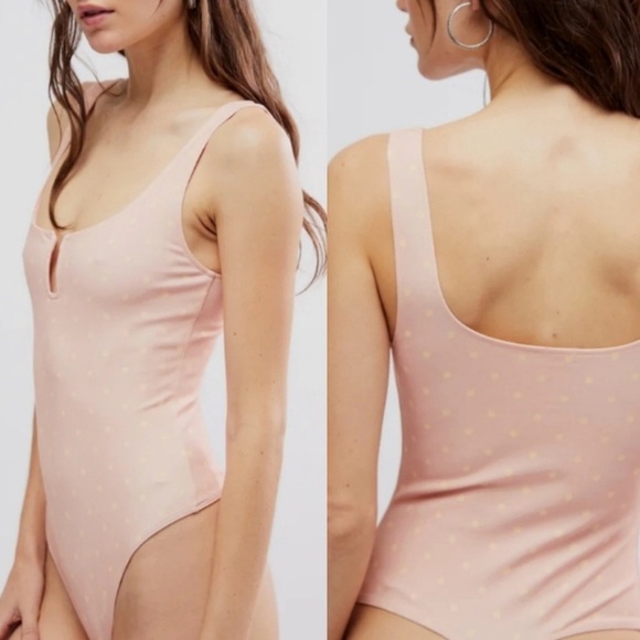 Free People Tops - Intimately Free People Pink Polka Dot Keyhole Neck Bodysuit Size S